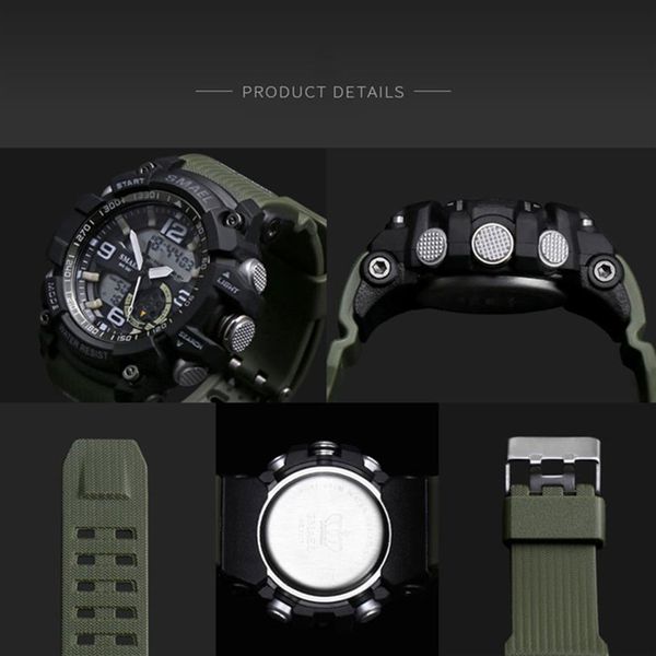 Smael Watch Sport Orologio da polso da uomo Orologio digitale a LED Orologio da polso impermeabile Dual Time Orologio militare 1617 Orologi da uomo Militar174T