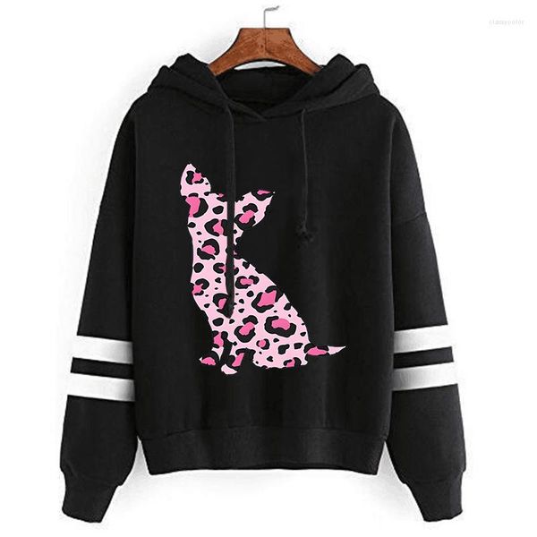 Damen Hoodies rosa Leopard gemustert Chihuahua Hunde Liebhaber Geschenk Sweatshirt Ulzzang trendige Streetwear Mode Winter Kleidung Frauen