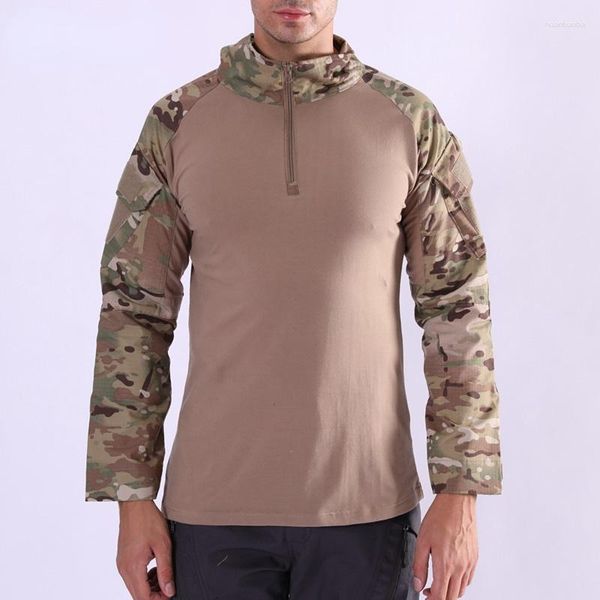 Мужские толстовины 2023 Осенняя военная тактическая футболка верхняя камуфляж с длинным рукавом. Пуловой пул.