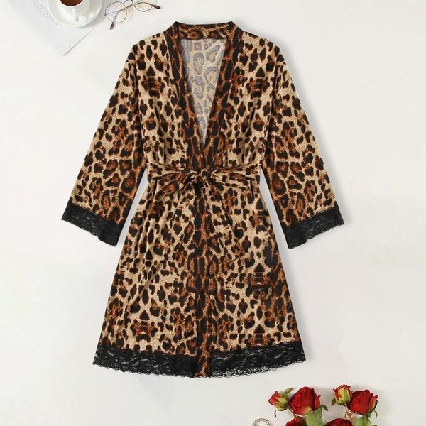 Roupa de dormir feminina 4XL cetim seda pijama camisola feminina lingerie roupões roupa íntima sexy leopardo dormir tops