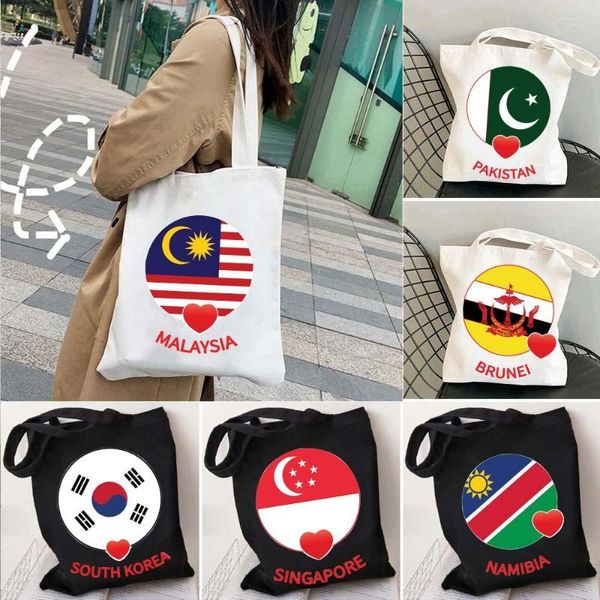 Sacos de Noite Malásia Namíbia Nicarágua Paquistão Paraguai Filipinas Samoa Singapura Coreia Brunei Coração Círculo Bandeira Sacola Tote Bag
