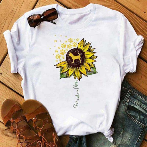 Butterfly Kiss Sunflower Print Женская круглая шея на свободной футболке летняя футболка с коротким рукавом