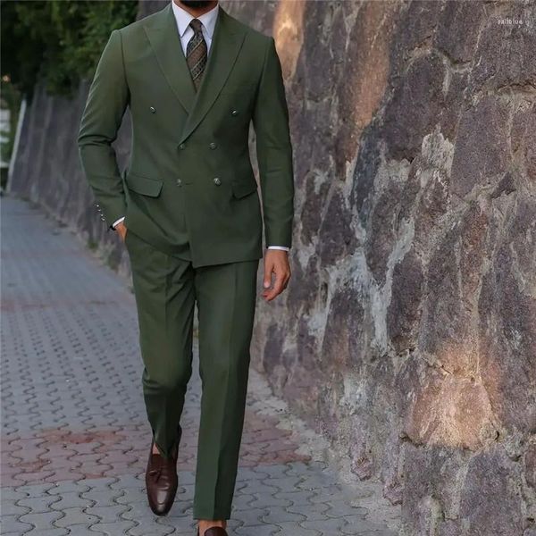Erkek Suit 2023 Erkekler Takım Blazers Ordu Yeşil Çifte Göğüslü İnce Fit Setleri Parti Kostümü Homme Mariage Damat Giysileri