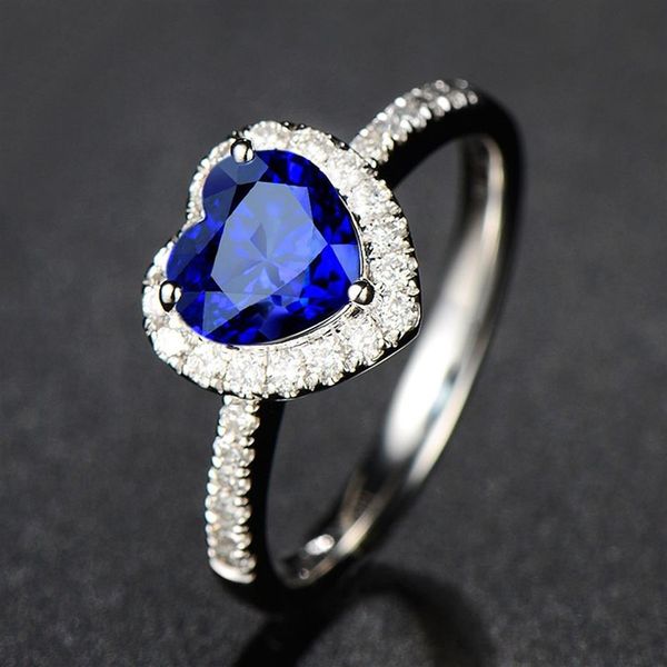 Gioielli di moda Gioielli placcati in argento Anello zaffiro a forma di cuore blu reale Pietra preziosa colorata Ring2243