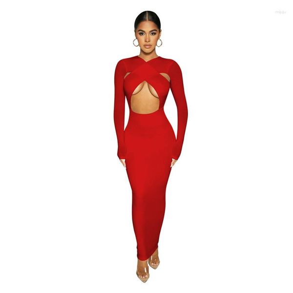 Повседневные платья Bodycon платье 2023 Party Club Long Women Dresess для элегантной моды o шее рукав Midi наряды