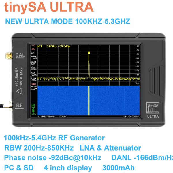 Radio Tinysa Ultra 100K53 ГГц, удерживаемый крошечный спектр анализатор с батареей 4 