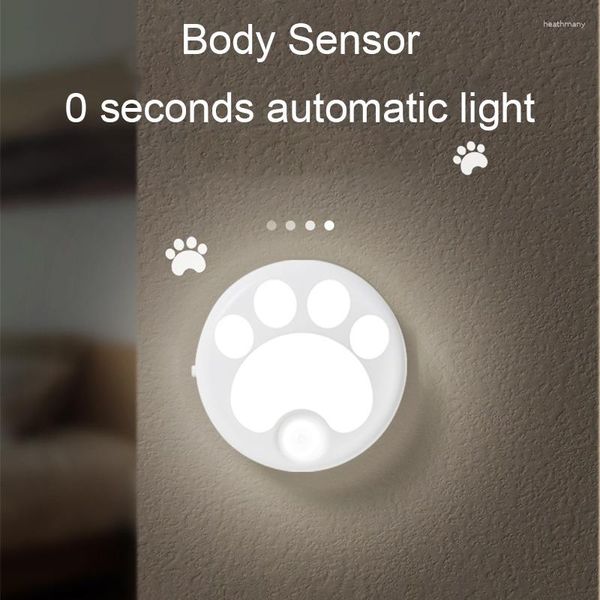 Luzes noturnas com sensor de movimento LED de desenho animado regulável luz de armário para cabeceira quarto corredor sem fio lâmpada de iluminação