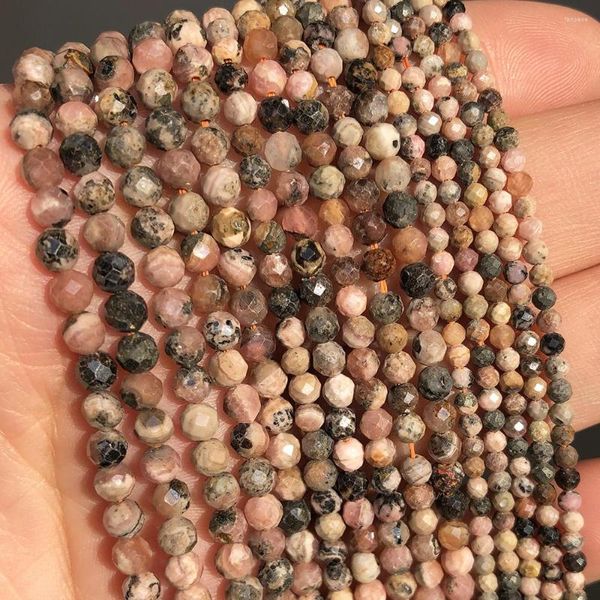 Contas de pedra rodocrosita facetada natural 2 3 4 mm 15 pol. redonda solta para bordado fazer joias colar feito à mão com pulseira DIY