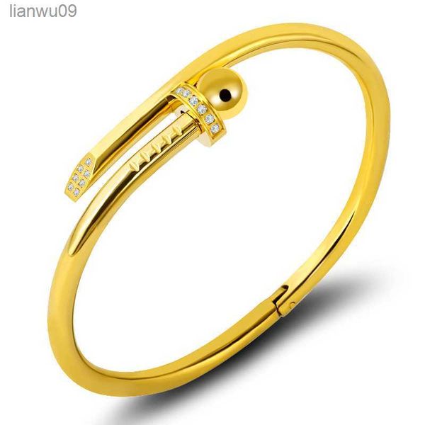 Edelstahl Gold Farbe Kristall Armbänder Luxus Marke Stilvolle Schrauben Armreif für Frauen Mädchen Dekoration Schmuck Zubehör Geschenk L230704