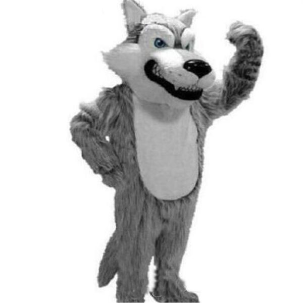 2018 alta qualidade lobo cinzento mascote trajes da mascote desenhos animados de halloween tamanho adulto longo pelúcia lobo aniaml fantasia festa vestido281f