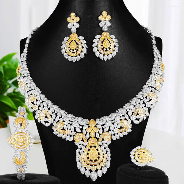 Colar Conjunto de Brincos KellyBola Famoso Jóias de Luxo Anel Pulseira Para Casamento Feminino Completo Mirco Zircão Cúbico Moda