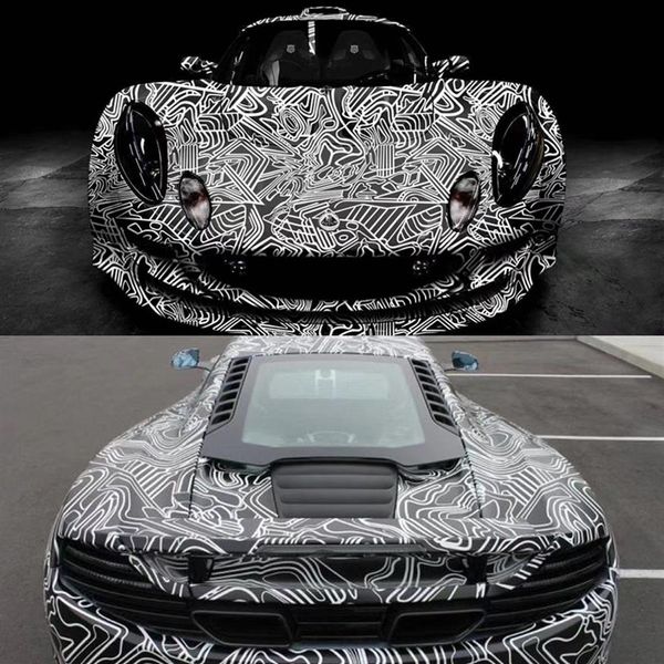 Черно -белый камуфляж виниловые обертывания Клей ПВХ -пленка Car Wrap Racing Car Camo Sticker автомобиль Diy наклейка с воздушным выпуском262M