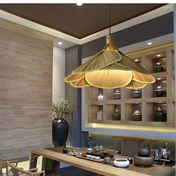 Подвесные лампы Творческая личность Zen Китайская арт -бамбуковая чайная комната ресторан ретро ностальгическая люстра (с лампочкой)