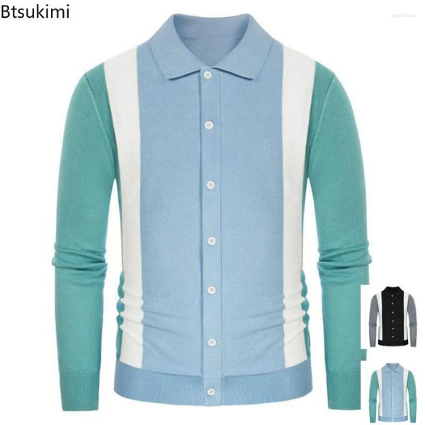 Мужские свитера 2023 Социальная рубашка мужчины вязаные полосатые модные рубашки мужской формальный бизнес -свитер винтажный трикотаж с длинными рукавами.