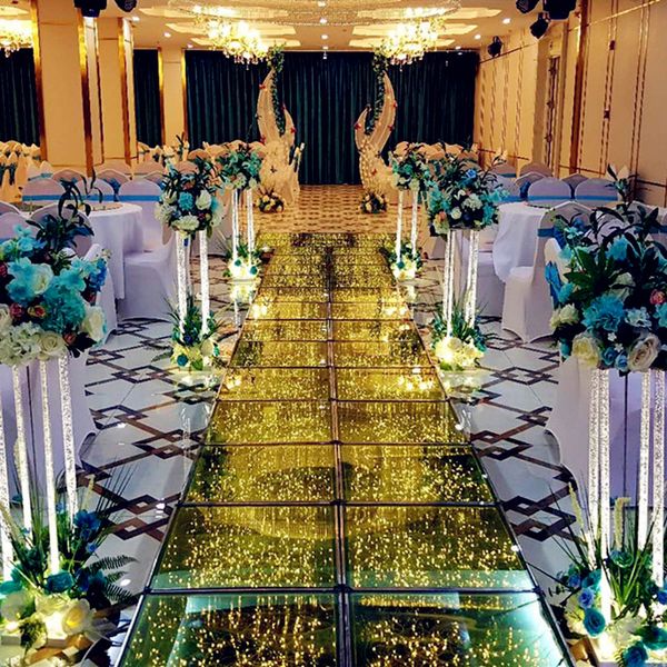Luxury Shiny Star Avenue Crystal LED Wedding Specchio Tappeto Corridoio Runner T Station Stage Decorazione Puntelli 60 X 60 Cm