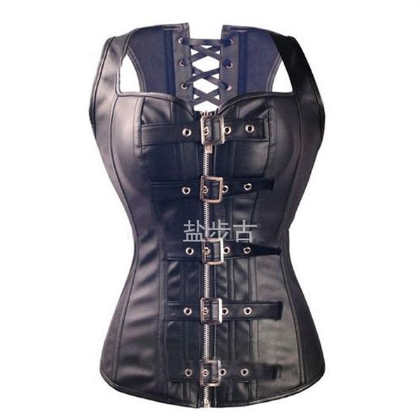 Sexy Black Faux Leather Buckle Overbust Gilet Corsetto Top Steampunk donna Bustier Cincher Corsetto CO31254i