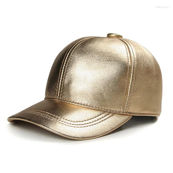 Berretti a sfera Cappello da baseball regolabile di marca Uomo Donna Vera pelle di alta qualità Outdoor Sun Streetwear Casquette Gold Silver