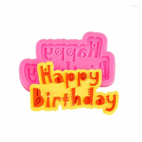 Stampi da forno Happy Birthday Party Lettera Silicone Fondente Torta Stampo fai da te Stampo per cartoncino decorativo in gesso A876 Accessori