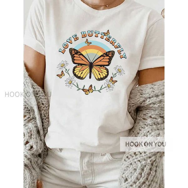 T-shirt a maniche corte T-shirt a maniche corte con stampa farfalla estiva da donna T-shirt a maniche corte con girasole europeo da donna