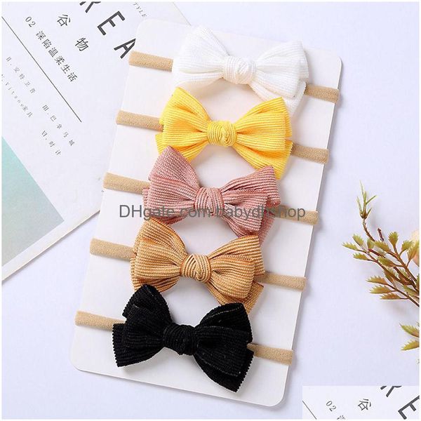 Acessórios para o cabelo Born Turban Baby Ribbon Headbands Girl Bow Solid Rabbit Ear Head Wrap Soft Children Lovely Kids Faixas Elásticas 1 Dhx31