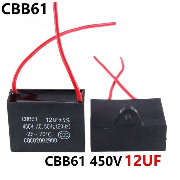 CBB61 450VAC 12UF comprimento do cabo do capacitor de partida do ventilador 10cm com linha324h