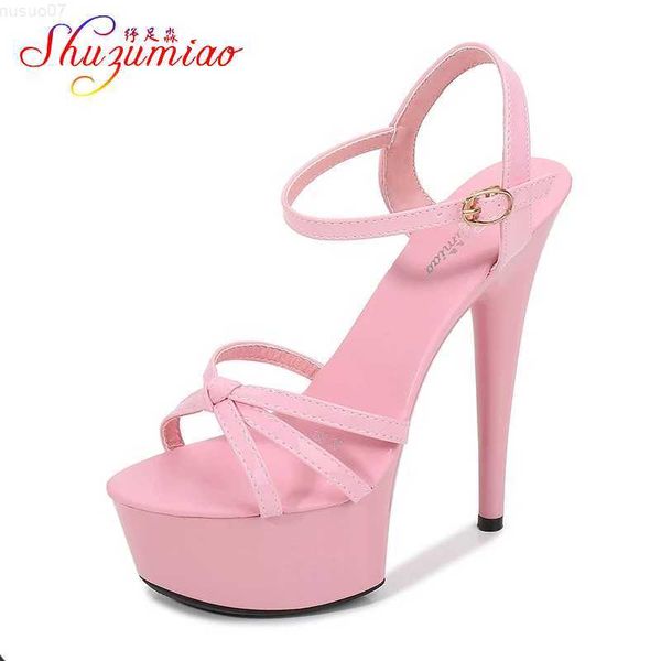 Sandalias 2021 Shuzumiao Catwalk Artifact modelo fino con plataforma negra Sexy tacones de 15cm sandalias de tacón ultraalto verano de mujer L230720