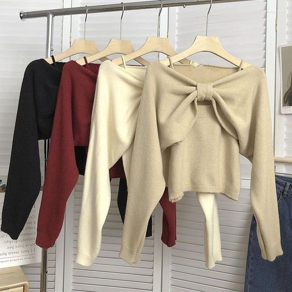 Kadın Sweaters Moda Seksi Sweater Suit 2pcs Bahar Uzun Kollu Kısa Kat Yelek Tank