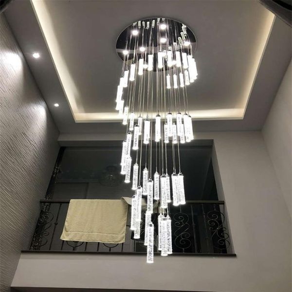 Yüksek tavan giriş yolu merdivenleri asma spiral uzun lambalar kristal merdiven avize asılı ışıklar253v için lamba avize ışık