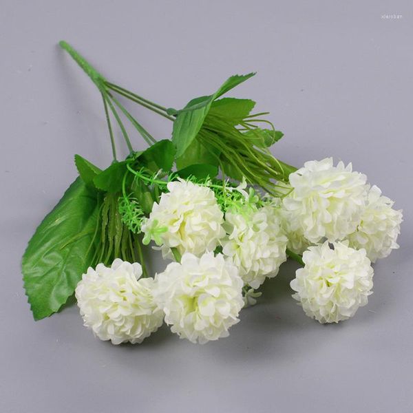 Flores decorativas DIY Hortênsia Pano 9 Cabeças Ornamento Falso Artificial Pequeno Buquê de Festa de Casamento Branco