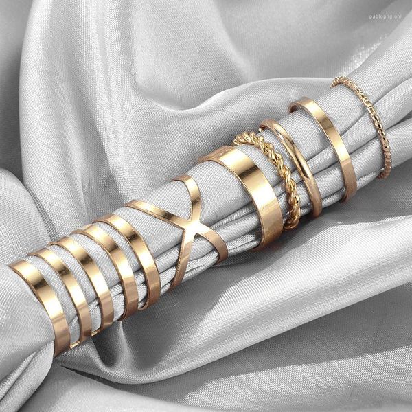 Anelli a grappolo 8 pezzi/set Set di colori in oro rotondo dal design semplice per le donne gioielli fatti a mano con anello a forma di geometria regali di gioielli femminili
