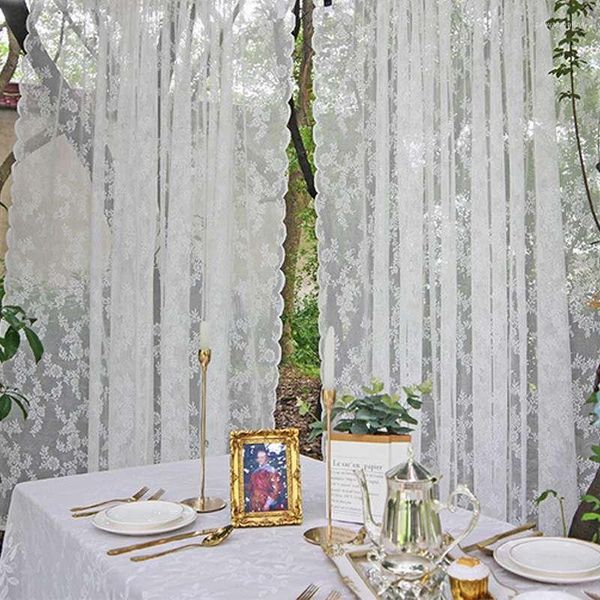 Tenda Finestra in pizzo jacquard bianco Tulle Garza Ragazza Principessa Stile pastorale Tende per porte della camera da letto del soggiorno