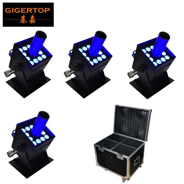 4 Stück Lot Flight Case Verpackung 12 x 3 W große Linse RGB LED Multi Angle CO2 Jet LED CO2 Jet Equipment231e