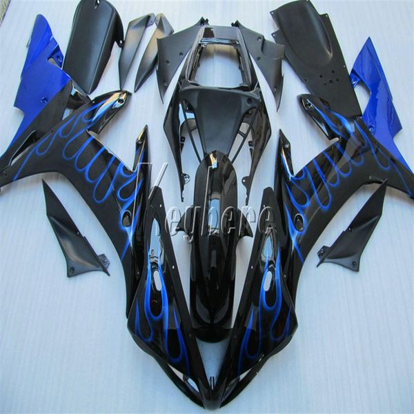 Kit de carenagem de plástico ABS para Yamaha YZF R1 02 03 conjunto de carenagens de carroceria pretas de chamas azuis YZF R1 2002 2003 OI302923