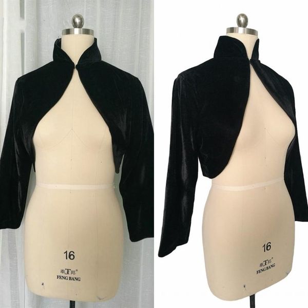 2022 Novos Jaquetas de Manga Longa de Veludo Para Vestido de Noiva Vestidos de Festa à Noite Gola Alta Bolero Jaqueta de Noiva Custom Made Fall2734