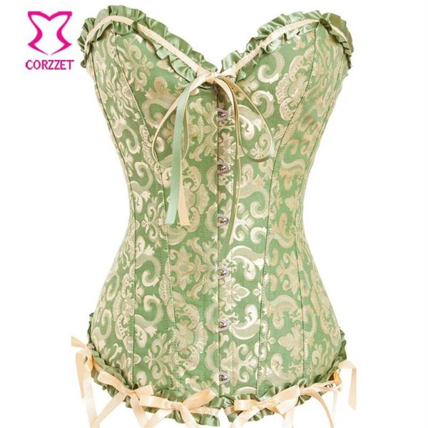 Espartilho Jacquard Elegante Jacquard Overbust Roupas Góticas Laço Fita W Sexy Ett Para Mulheres Espartilhos Vitorianos e Bustiers228H