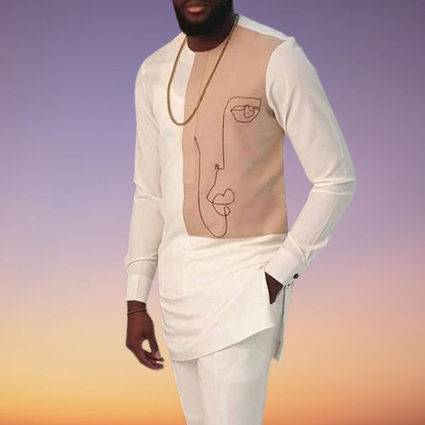 Tute da uomo Dashiki Tuta da uomo 2 pezzi Set Top stampato T-shirt a maniche lunghe Abbigliamento tradizionale etnico africano Abito maschile Abiti da sposa 230719