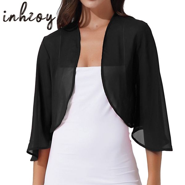 Jaqueta Feminina de Verão Bolero Cardigan Manga Comprida Envoltório Elegante Xales Coberturas Nupcial Chiffon Capa de Casamento 230719