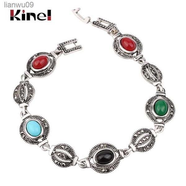 Vintage Look Serie Tibet Splitterlegierung Oval Wassermelone Linien Manschettenarmband Für Frauen LY0033 Edlen Schmuck L230704