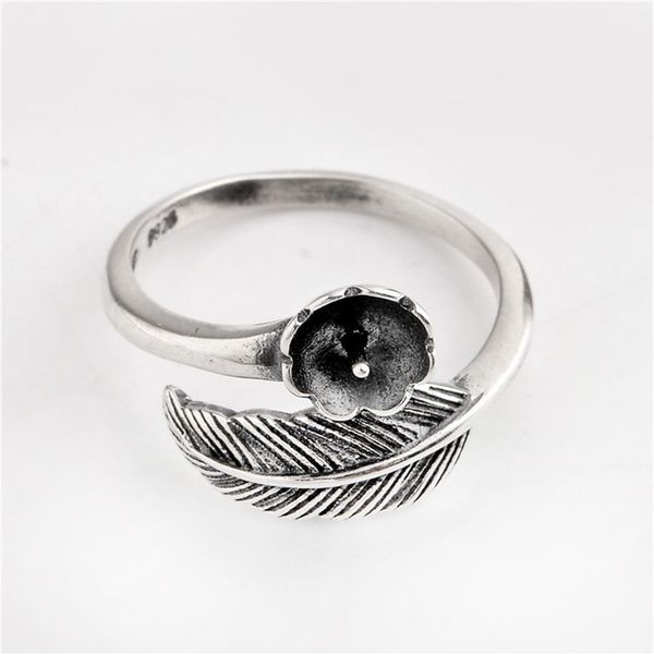 HOPEARL Jewelry Pearl Ring Settings Black Feather Antique 925 Sterling Silver Blanks DIY Jewelry Making 3 Pieces272p