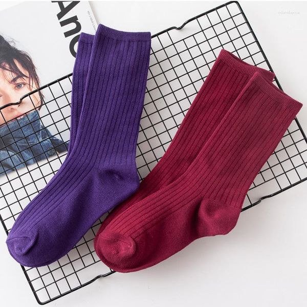 Frauen Socken Frühling Herbst Bunte Student Lose Mittleren Rohr Für Harajuku Einfarbig Street Fashion Glücklich Crew Socke Mädchen