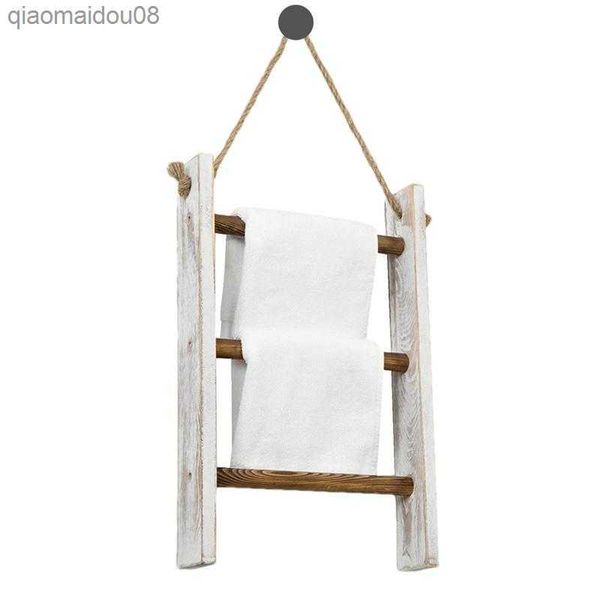 Deckenleiter, 3-stöckiger Badezimmer-Handtuchhalter, Holz-Arbeitsplatte, Küchenhandtuchleiter, Bauernhaus-Badezimmer-Handtuchhalter, Regal L230704