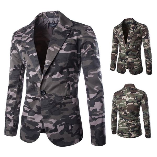 Abito da uomo Fashion Business Casual Slim Fit Camouflage Cotton Mens Blazer Mens Abiti da sposa Giacca maschile M-XXL274l