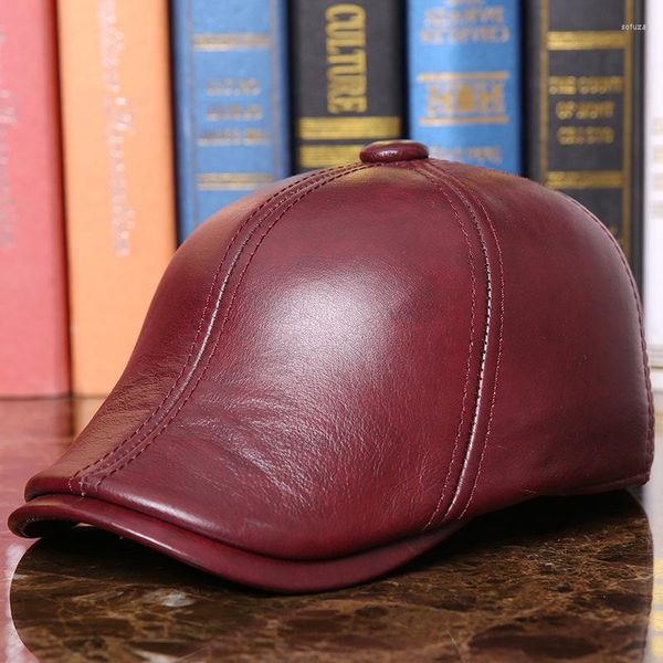 Berretti a sfera 2023 Inverno Uomo Cappello in vera pelle Adulto Pelle di pecora Baseball Anziani Protezione per le orecchie Copricapo caldo Cap 4 colori B-7287