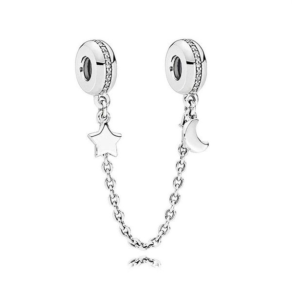 Ciondolo con catena di sicurezza con fermaglio a cuori in rilievo in argento sterling 925 con perline per bracciali Pandora da donna2955