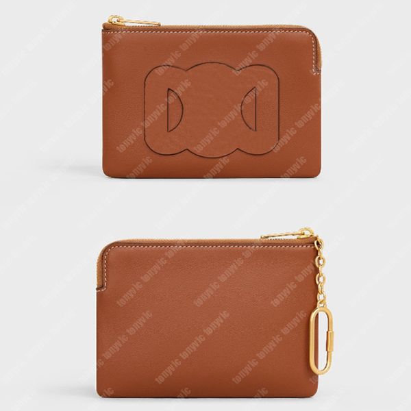 Kadın tasarımcı cüzdan triomphe kare lüks çanta inek derisi deri erkek kredi kartı sahibi anahtar zinciri fermuar moda küçük cüzdanlar