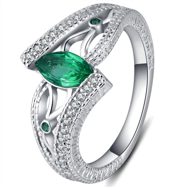 3 renk bayanlar gümüş renk alaşım parmak yüzüğü aquamarine taş nişan yüzüğü kadınlar için mavi kırmızı yeşil zirkon mücevher220i