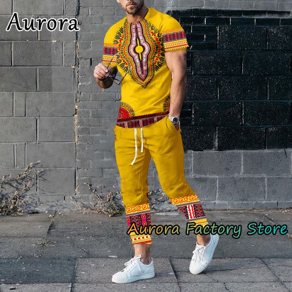 Tute da uomo Dashiki Totem africani Stampa Estate Uomo T-shirt vintage Pantaloni Set Tuta da jogging stile etnico Moda maschile Abbigliamento streetwear 230719