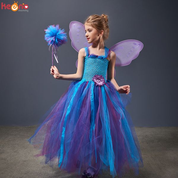 Tavuskuşu Peri Kızlar Tutu Elbise Eşleştirme Asayı Kanatları Çocuk Doğum Günü Partisi Purim Pageant Kostüm Fantezi Prenses Çocuk Balo Gown