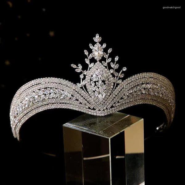 Saç klips gözlü modaya uygun gelin kraliçe taç düğün tiara aksesuarları hediye beyaz headdress parlatıcı kristal bayan kafa bandı