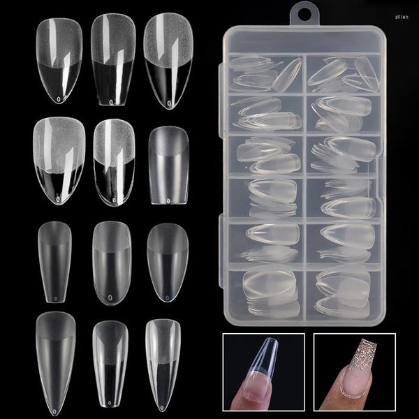 Yanlış Tırnaklar 120pcs/Box Clear Tam Kapak Yapay Nail Square Tabut Oval Badem Stiletto İpuçları Yarım Frost Press Üzerinde Jel Uzatma